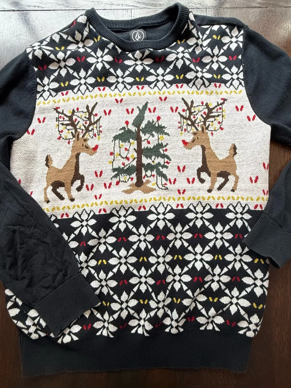 Volcom Black Holiday Reindeer Crewneck Sweater large